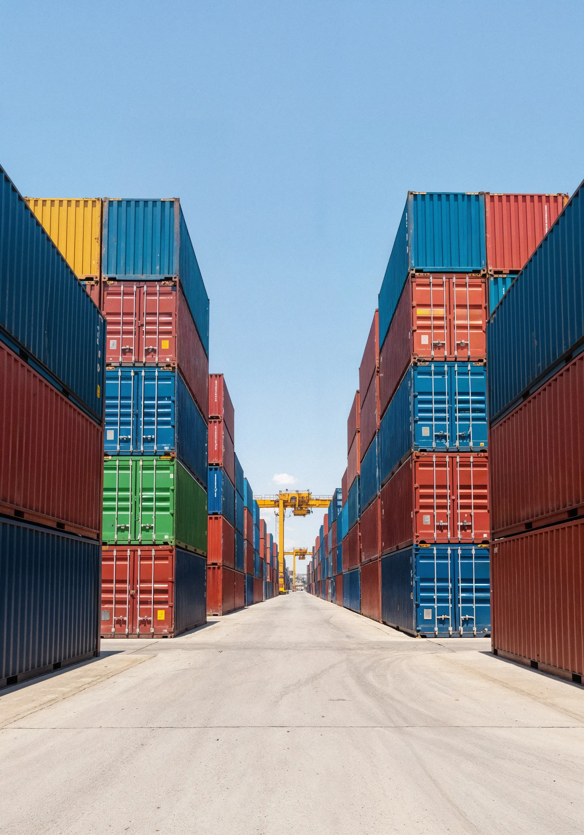 Shipping containers stacked at a port depot